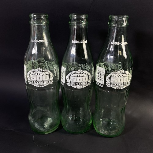 Daytona 500 Coca Cola grüne Glasflasche 8oz leer 50 Jahre 3 Stück - Bild 1 von 8
