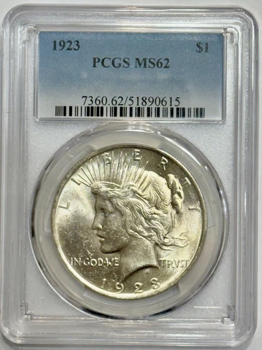 Peace Silver Dollar 1923 PCGS MS 62 Uncirculated $1 US Mint Coin Lot