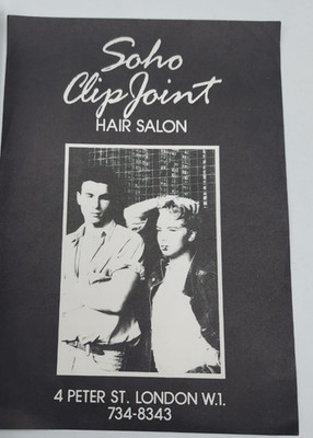 Vintage 1980's Soho Clip Joint Hair Salon Black & White Paper Flyer