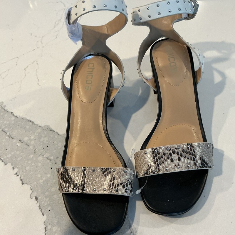 Chico's Studded Snake Print Strappy Ankle Strap Block Heel Sandals 8.5M NEW