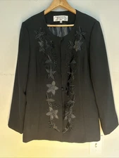Beaded Dressy Blazer Jacket Maxie Klein Beaded Embellished Embroidered Black 16