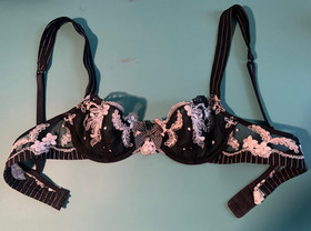 LISE CHARMEL Black White Lace-Embroidered Mesh Demi Cup Underwire Bra 32B