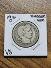 1916 D Barber Silver Quarter VG Very Good Condition U.S. 25c Coin (Raw13726)