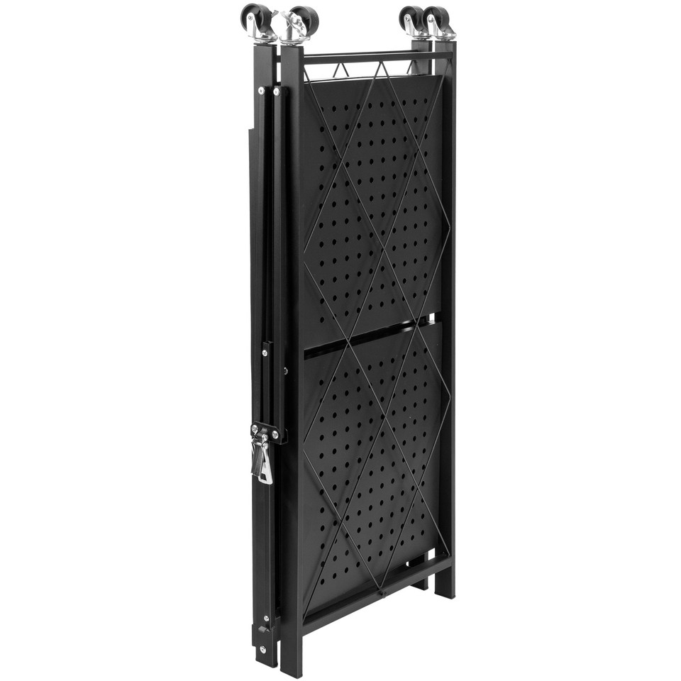 Étagère pliante GESTEL à 3 niveaux, noire, sur roulettes