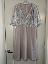 Boohoo Bridesmaid Occasion Sequin Maxi Dress Womens 18 Gray Bodice Angel Sleeve