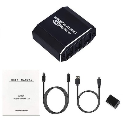 Digital SPDIF Optical Audio Splitter Aluminum Alloy Toslink Splitter Adapter 1x3