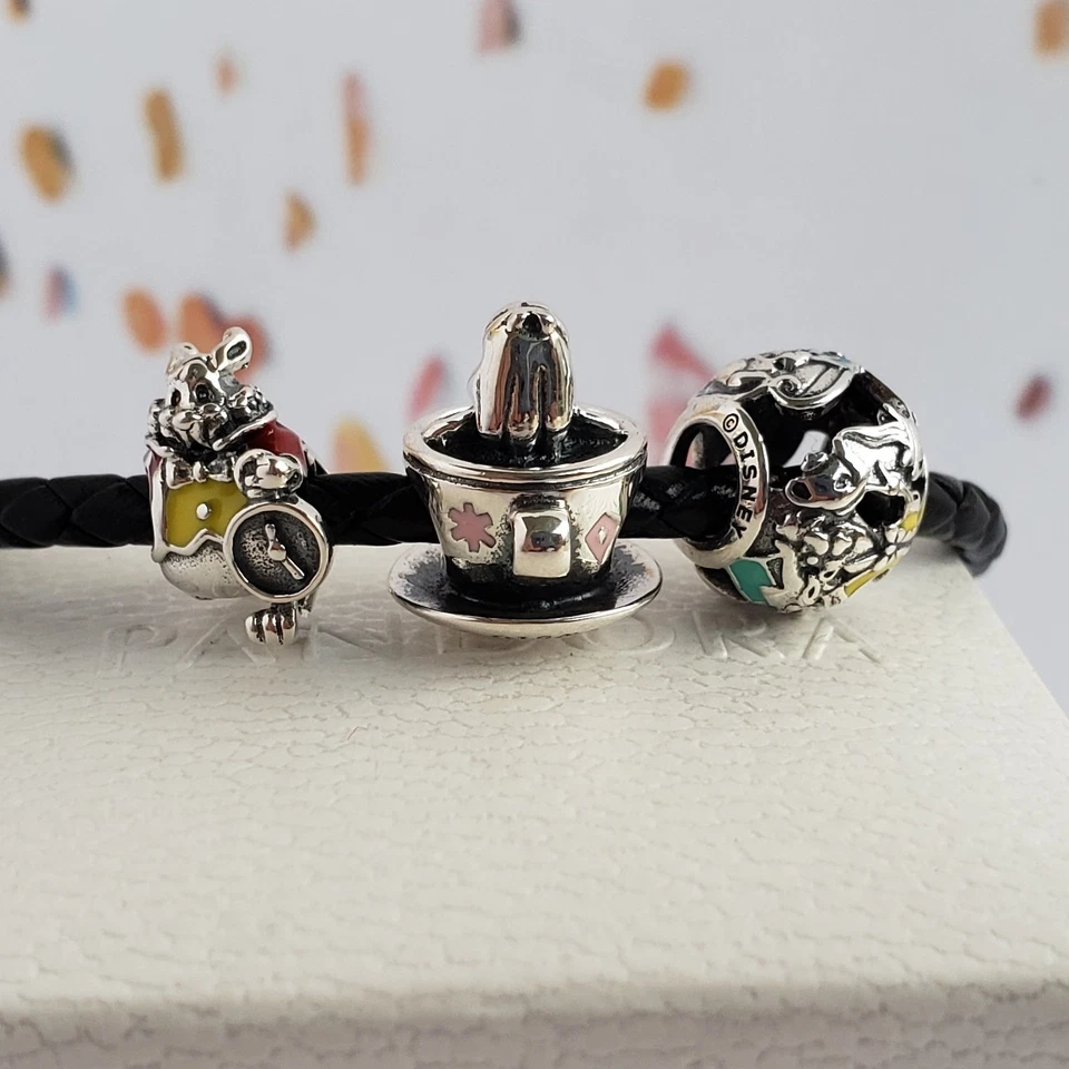 Set of 3 New Pandora Alice In Wonderland Teacup and White Rabbit Authentic charm - Image 3 of 4