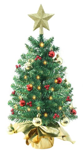 24 Inch Tabletop Mini Christmas Tree, Miniature Pine Christmas Tree with Hang...
