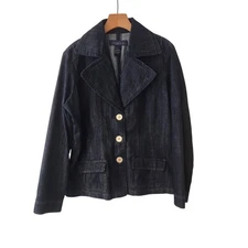 Vintage Baccini Denim Blazer Jacket Retro Stylish Buttons Dark Blue Womens XL 