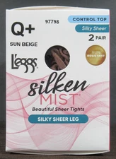 L'eggs Silken Mist Pantyhose Tights Control Top Silky Sheer Q+ Sun Beige 2 Pair