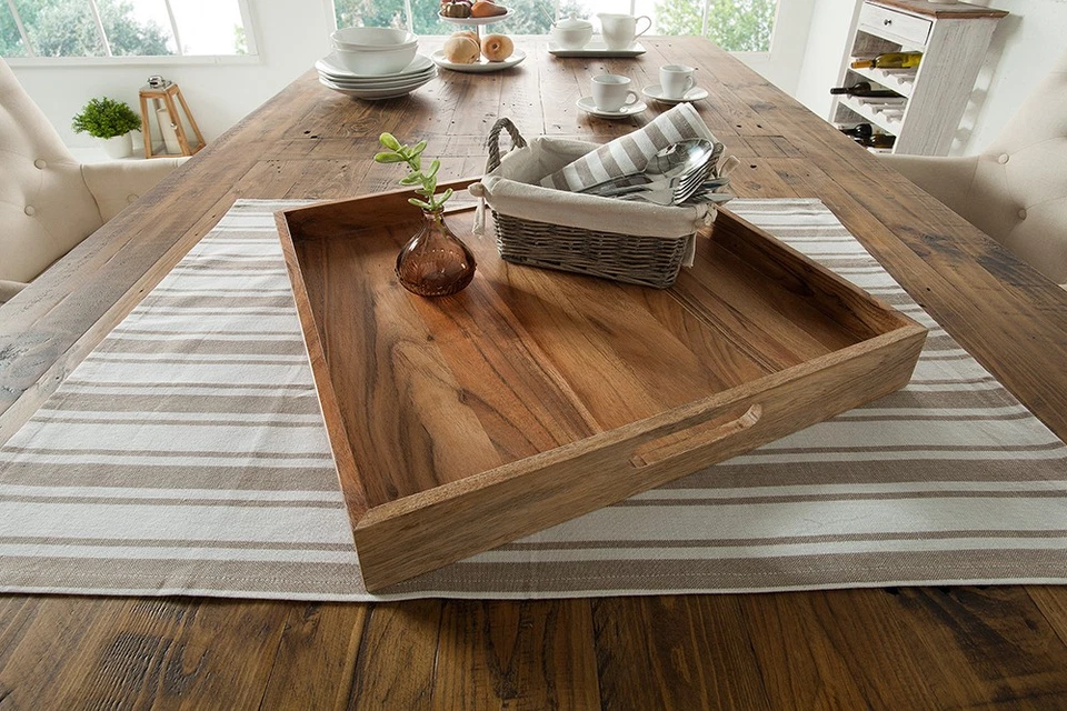 Elegantes Serviertablett CIANO 40x40cm Akazie Massivholz mit Griffen Tablett - Bild 3 von 4