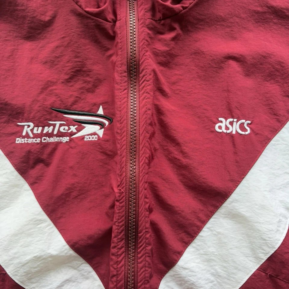 Chaqueta cortavientos vintage Y2K Asics Runtex con cremallera roja/blanca talla grande Foto 3 de 4