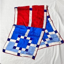 Vintage VERA Neumann Scarf  Ladybug Signed  Made in Japan - Red/Blue Geometric