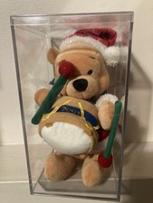2001 Disney Store 8  Winnie The Pooh Drummer Beanie Plush. Christmas Themed.