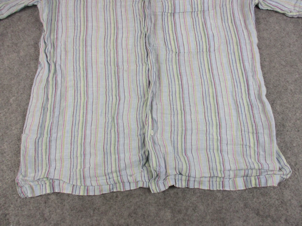 Bugatchi Uomo Shirt Mens Medium Blue Purple Linen Colorful Striped Button Up ' - Image 4 of 4