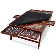 Jumbl 1500 Piece Puzzle Board, 27” x 35” Jigsaw Puzzle Table W/Legs, Brown