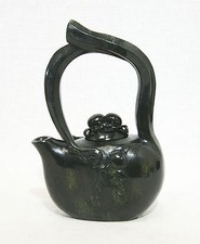 Nice  Hand  Carved  Chinese  Dark  Green  Spinach  Jade  Teapot