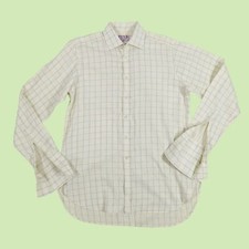 THOMAS PINK Yellow Blue Check Dress Shirt French Cuff 15.5 Super fine Two fold