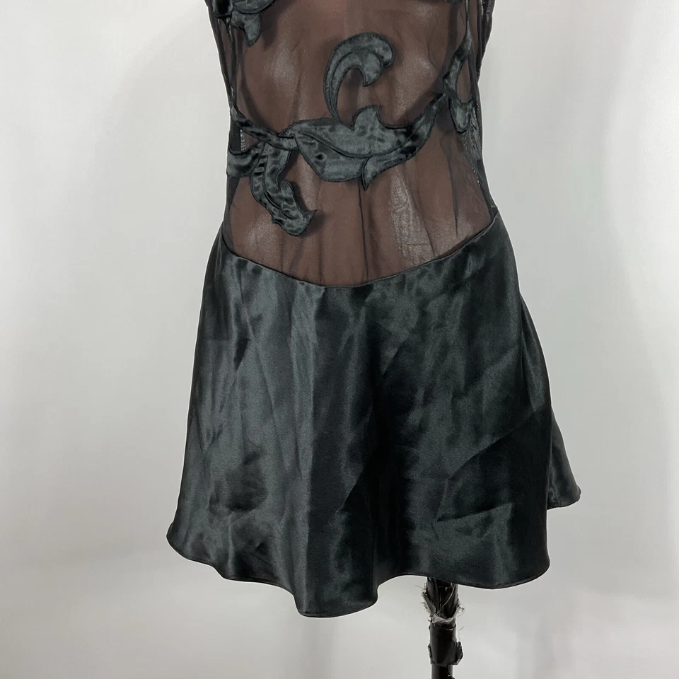 Vintage Josie by Natori Chemise Black Illusion Mesh Negligee Babydoll Satin sz M - Image 4 of 4