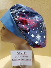 Starburst 4th of July Women's Bouffant Surgical Scrub Hat/Cap Handmade
