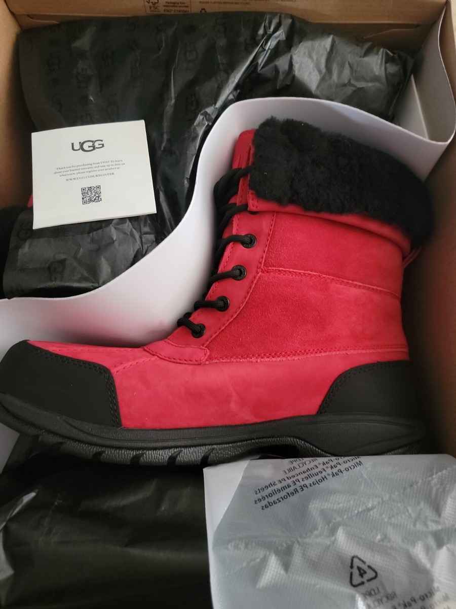 UGG Men's Butte Snow Boots Waterproof Red Leather Black SZ - Main Image