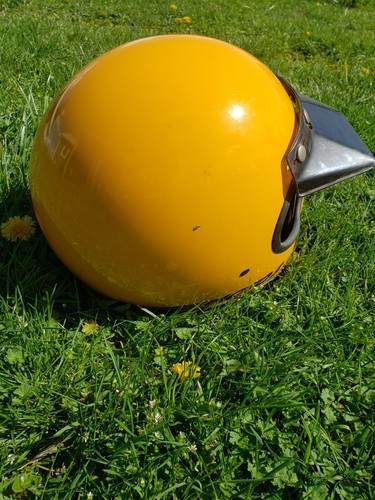 Vintage Yellow Bell Moto 3 III Motorcycle Helmet size 7.5 with visor - Picture 11 of 12