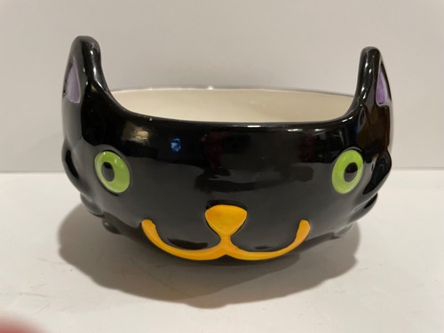 Hallmark Halloween Black Cat Candy Bowl Ceramic 5.5”
