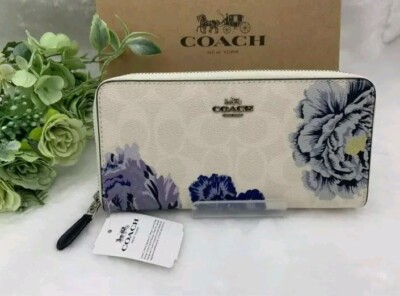COACH × KAFFE FASSETT Signature White Blue Flower Long Wallet