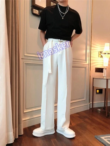 Men Baggy Trousers with Belt Wide Leg Elegant Clothes Man Suits Pants Clothing