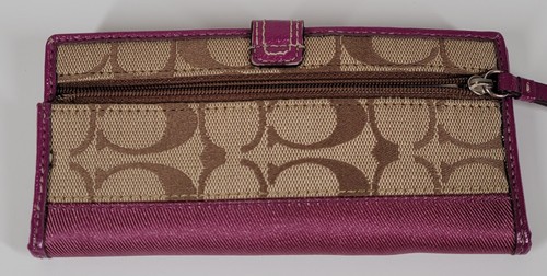 Coach Signature Slim Card Wallet Envelope Tan Khaki Berry Purple Magenta Fold - Picture 4 of 14