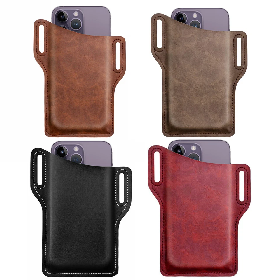 Men Cell Phone Belt Pack Bag Loop Waist Holster Pouch Case​ Leather Wallet Cover - Image 4 of 4
