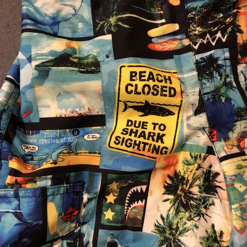 Boys Swim Trunks Op Large 10-12 Shark Warning Attack Surf Shorts - Picture 3 of 8