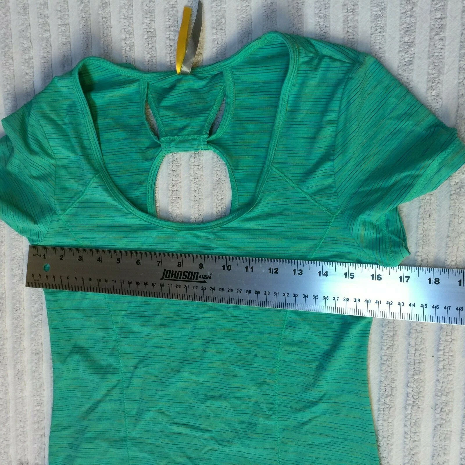 lole scoop neck short sleeve open back striped shirt