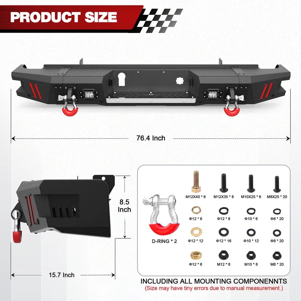 For 2015-2019 Chevy Silverado/ GMC Sierra 2500 3500 HD Steel Rear Bumper w/Light - Imagem 4 de 4