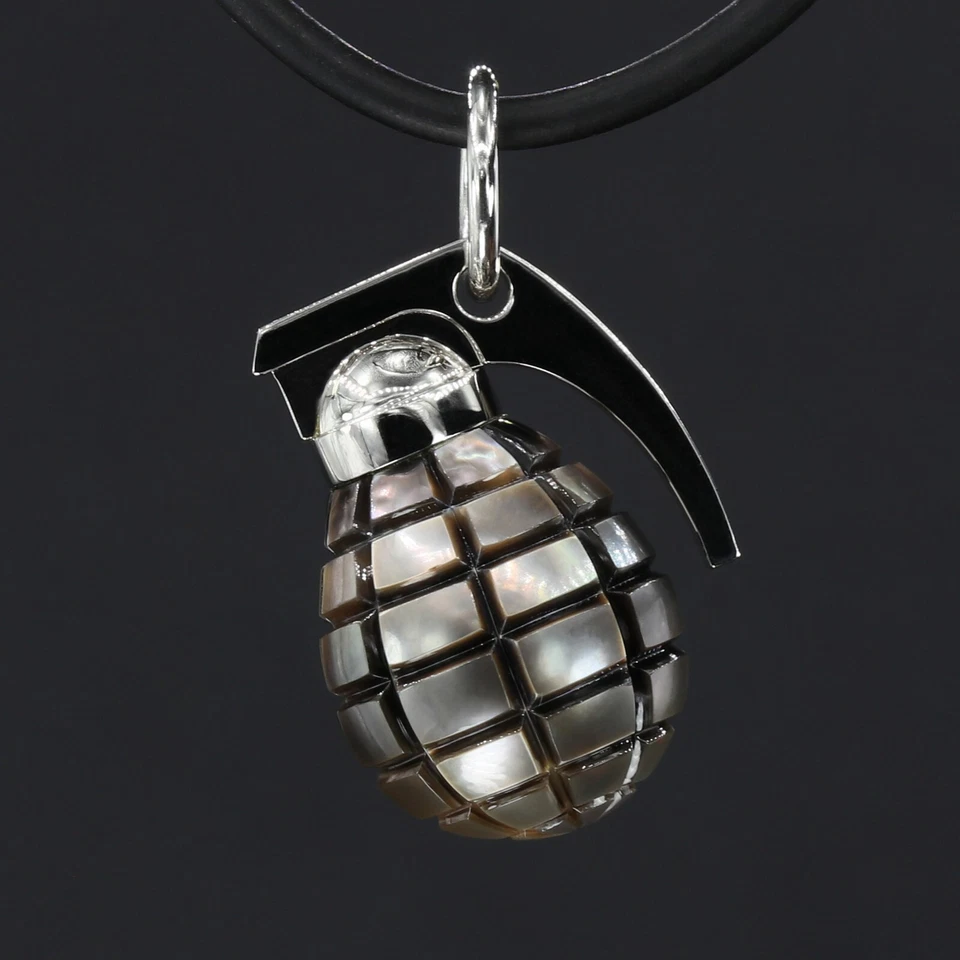 Granada tallada a mano perla de Tahití 13,2 mm, colgante de plata granada, collar del ejército. Foto 3 de 4