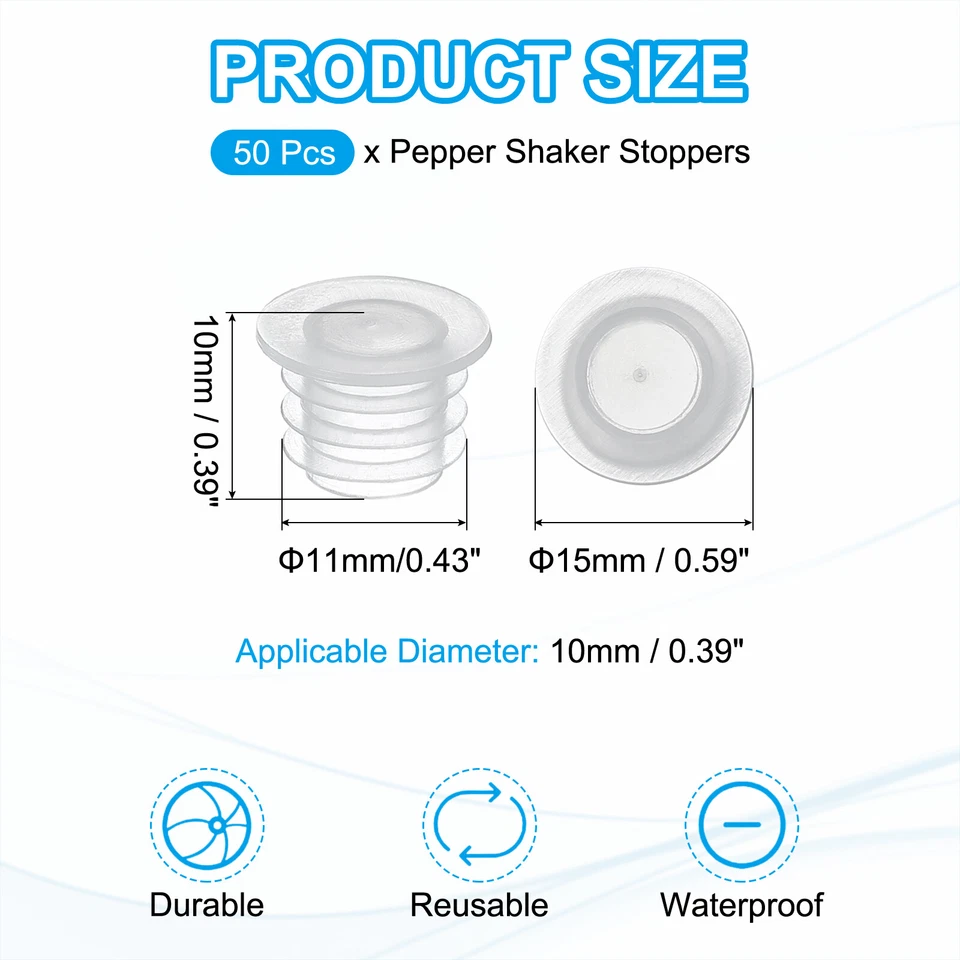 50 piezas tapones de plástico para sal y pimienta de 10 mm/0,39" de repuesto transparente Foto 2 de 4