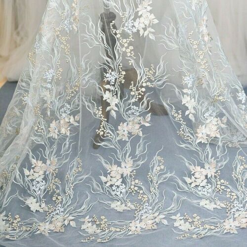 Embroidery Lace Mesh Fabric DIY Material Floral Wedding Dress Cloth Crafts - Foto 1 di 7