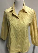 FDJ French Dressing Yellow Cotton Shirt Size 6 Button Up 3/4 Sleeve Women’s