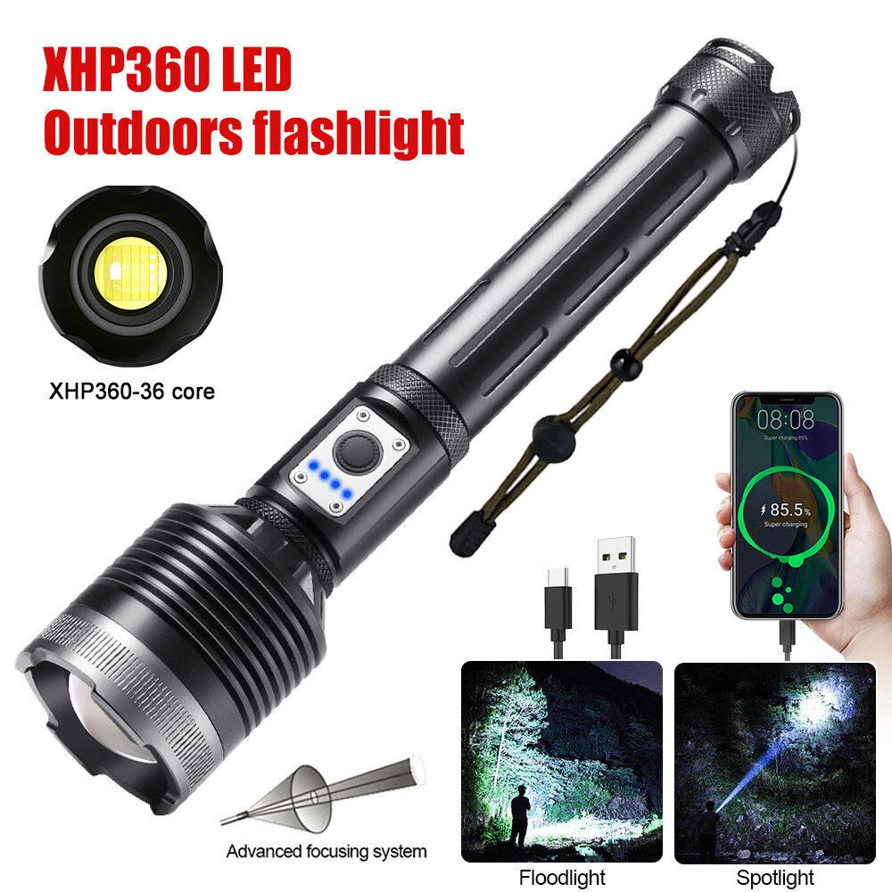 XHP360 High Power Led Flashlights 50000000 Lumens Rechargeable Light  Powerful Flashlight Tactical 18650 Battery Work Flash Light