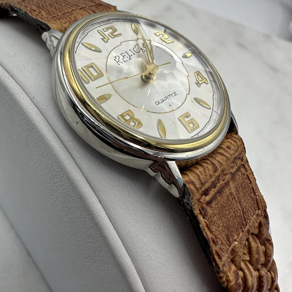 Reloj Reliquia Blanco Plata Tono Oro, 33mm, Cuero Trenzado Marrón Prisma ZR-57010 Foto 3 de 4