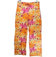 Wide Leg Stretch Pants Womens S Mod Boho Floral Colorful Hippie Tie