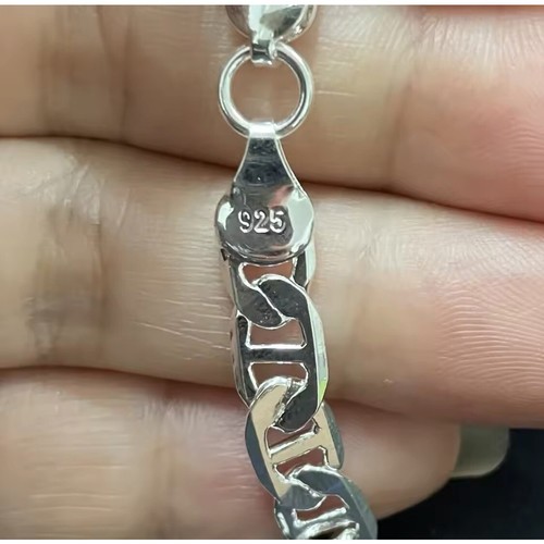 NEW Unisex 6mm Flat Mariner Link Bracelet Rhodium 925 Silver Jewelry, 8" - 第 5/13 張圖片