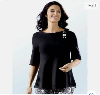 Heine Damen Pullover Strickpullover schwarz mit Anstecker & 3/4 Arm Gr. 40 *NEU*