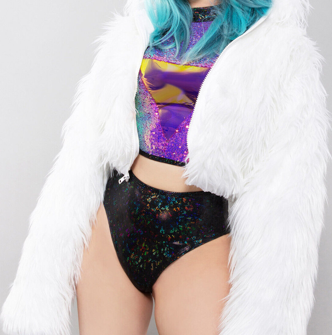 NEW J VALENTINE Electric Utopia Light Up Shrug Pink White Jacket Rave EDM  Fur