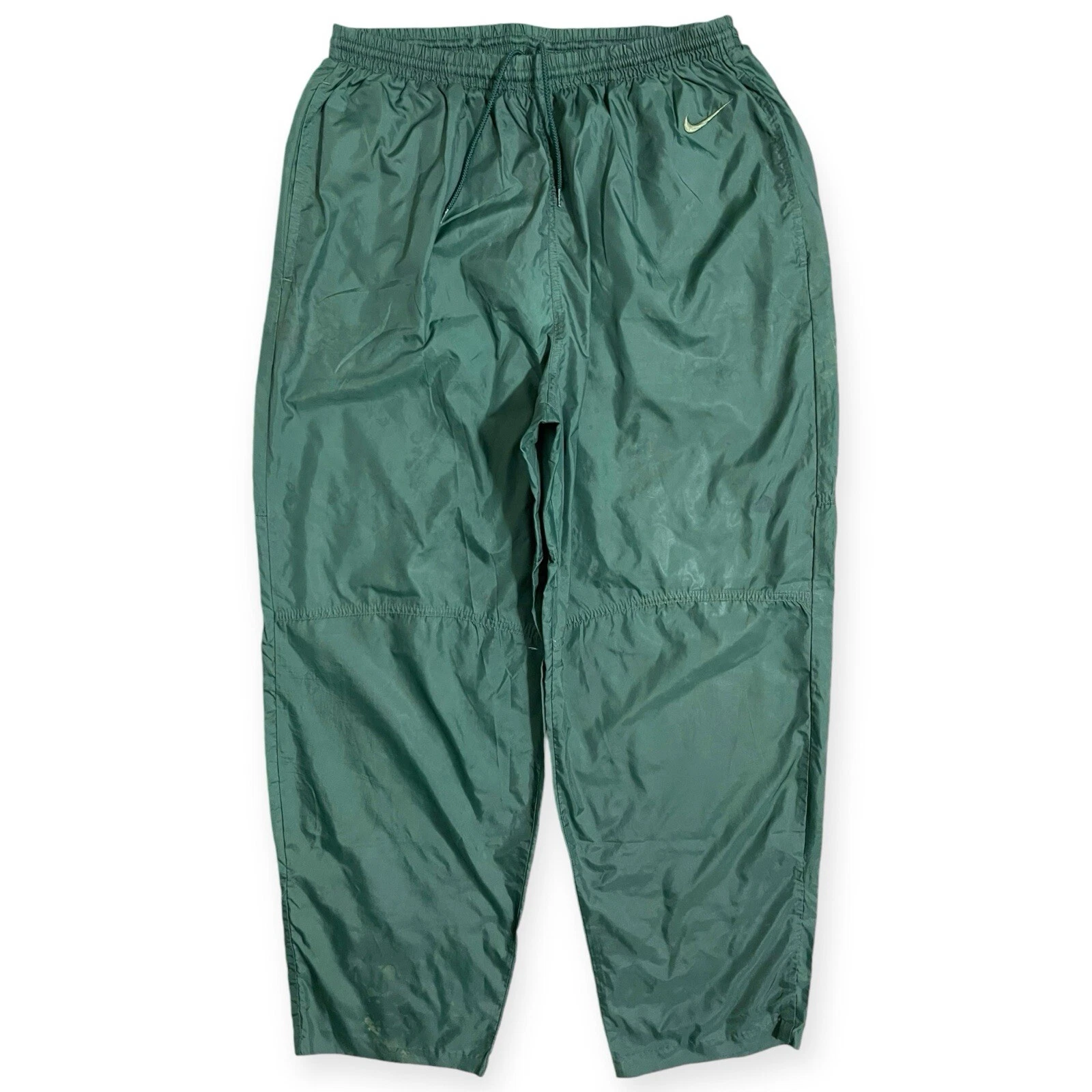 Nike Vintage 90s Sewn Swoosh Green Lined Nylon Windbreaker Track Pants Size XL
