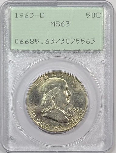 1963-D Franklin Half Dollar 50c PCGS MS63 Old Green Holder