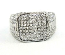 Natural Round Diamond Cluster Square Wide Men's Ring 18k White Gold 2.30Ct