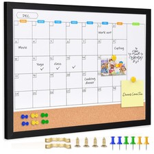 Monthly Whiteboard Calendar with Cork Board for Wall, 17"X13",Magnetic Dry Erase