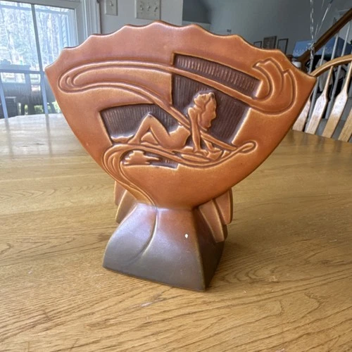 Roseville Art Deco Ceramic Brown Vase 783-7 Abstract Art Pottery