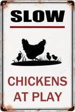 Chickens at Play Chicken Crossing Warning Tin Metal Signs Home D cor Retro Chick